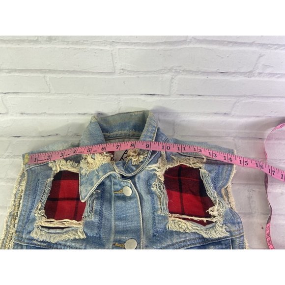UNIF Womens Small Denim Jean Button Up Front Vest Distressed Destroyed Patches - Picture 8 of 12